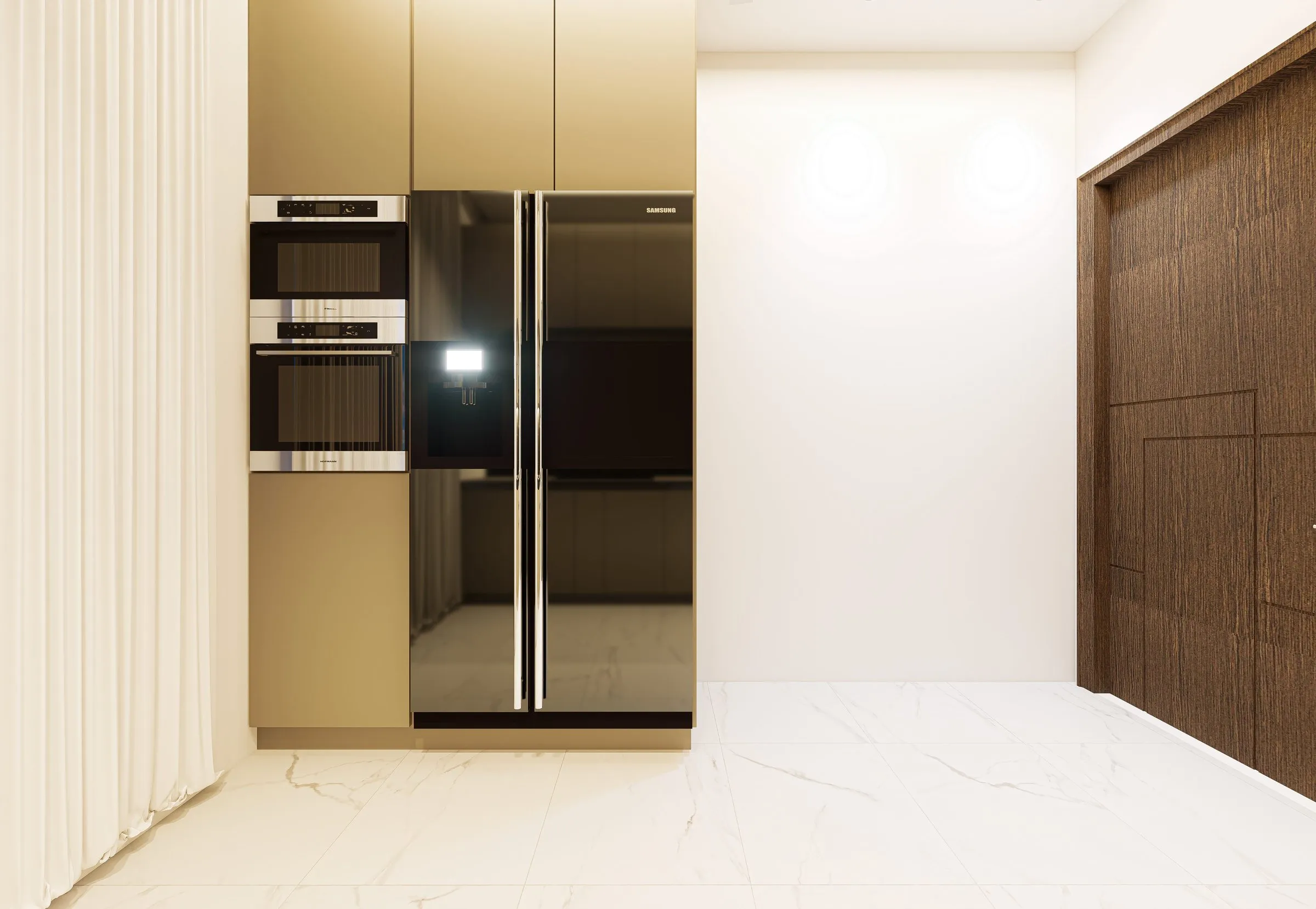 Kitchen appliance wall with built-in ovens